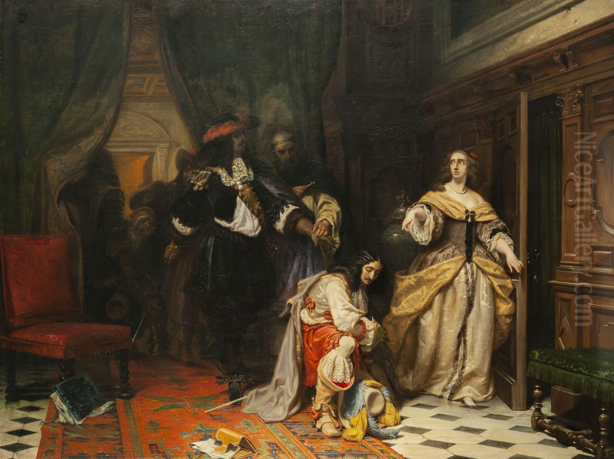 Queen Christina of Sweden and Monaldeschi Oil Painting by Johan Fredrik Hockert