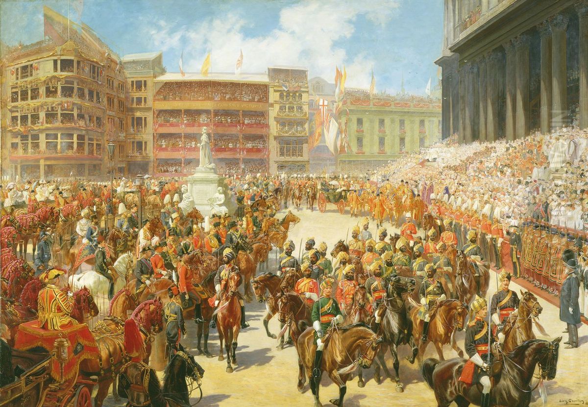 Queen Victoria arriving at St Paul's Cathedral Oil Painting by John Charlton