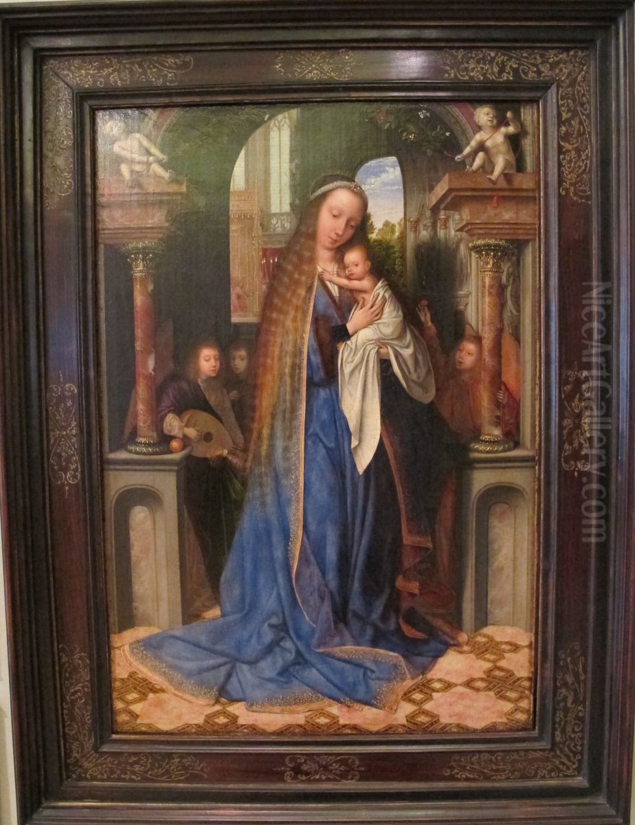 madonna col bambino e angeli Oil Painting by Quinten Metsys