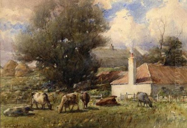 Landscape With Cattle by George Russell Gowans Oil Painting by George Russell Gowans