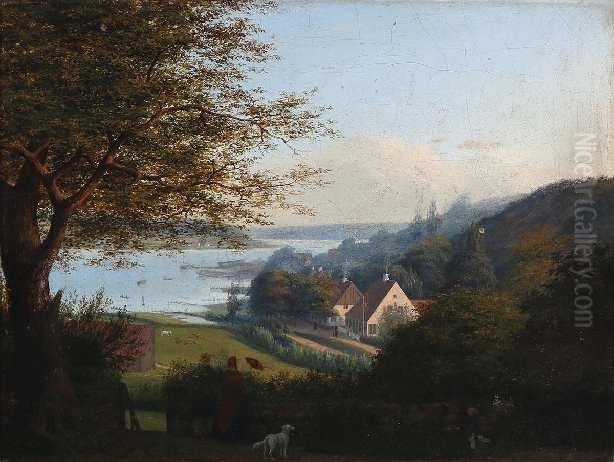 Parti ved Flensborg. Der flages med Dannebrog ved Flensborg Fjord Oil Painting by unknown