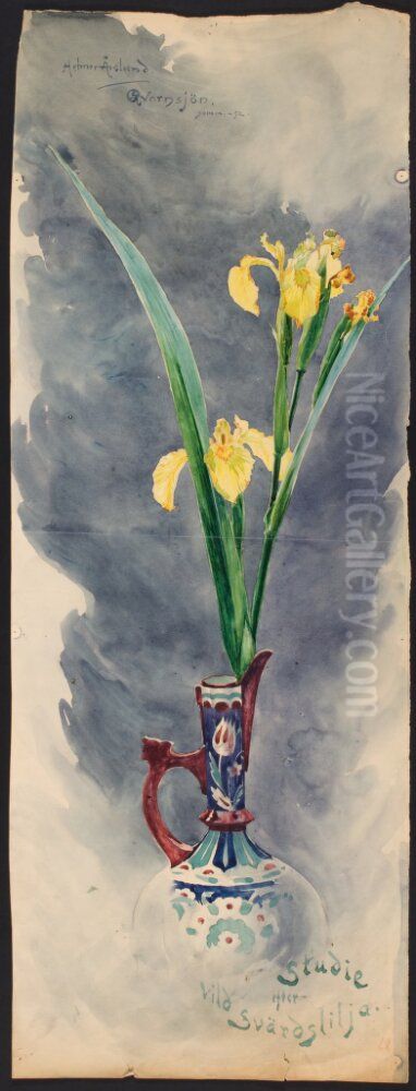 Gul svardslilja i vas Oil Painting by Helmer Osslund