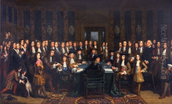 Signing of the peace treaty between France and Spain 1635-1701 Oil Painting by Henri Gascar