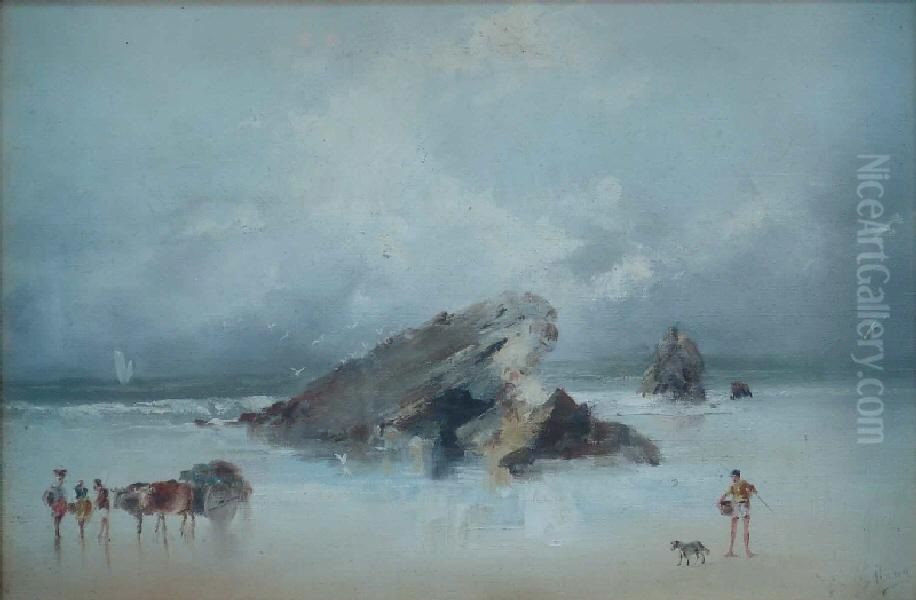 Paisaje con carreta y bueyes Oil Painting by Jose Marin-Baldo y Burgueros