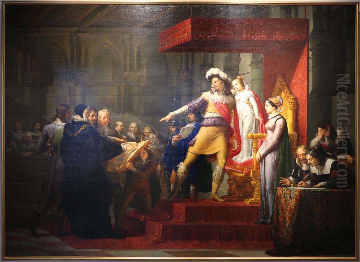 Gustavo Adolfo re di svezia riceve giuramento di sua figlia Cristina Oil Painting by Pelagio Palagi