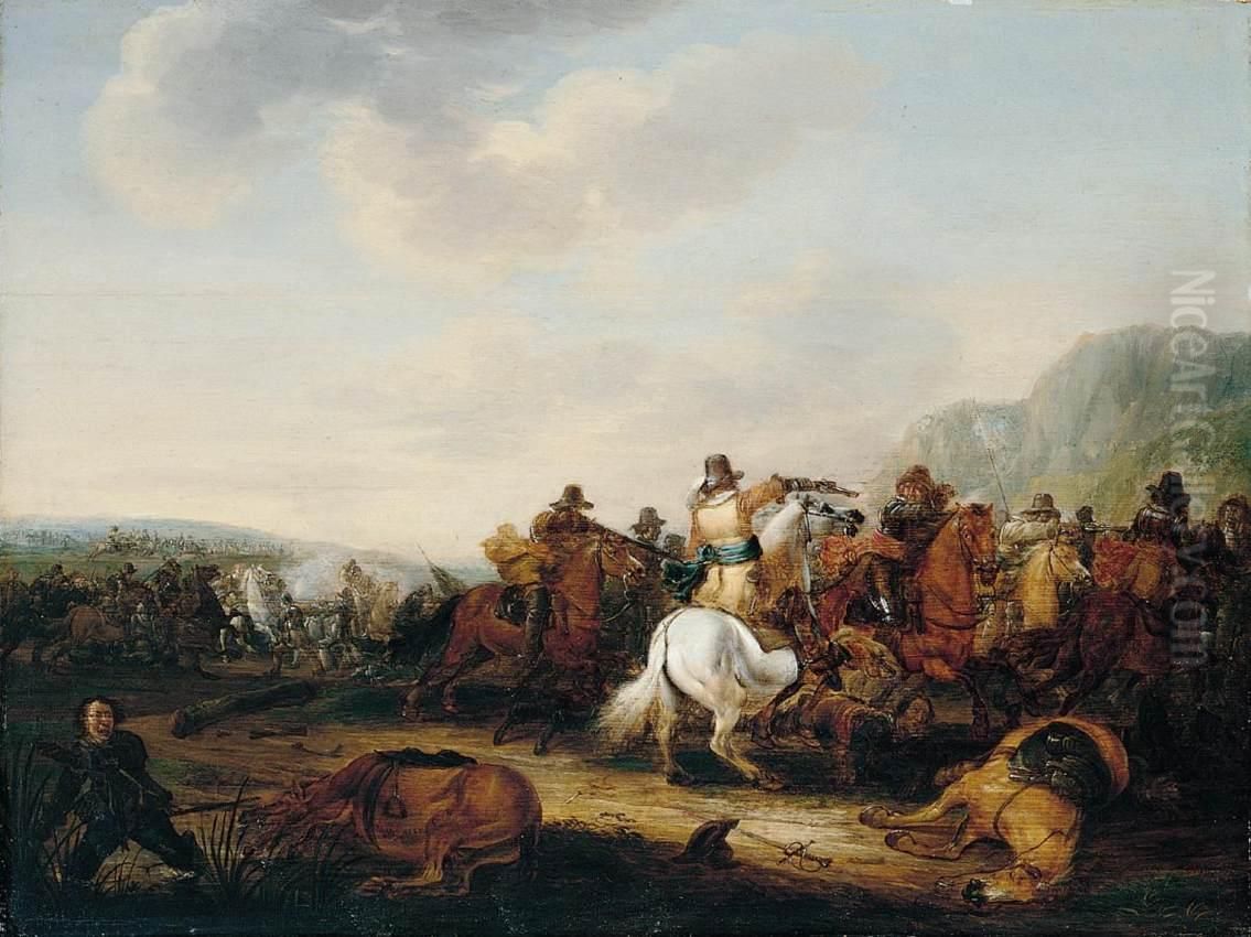 A Skirmish Between Cavalry and Infantry Oil Painting by Palamedes Palamedesz.