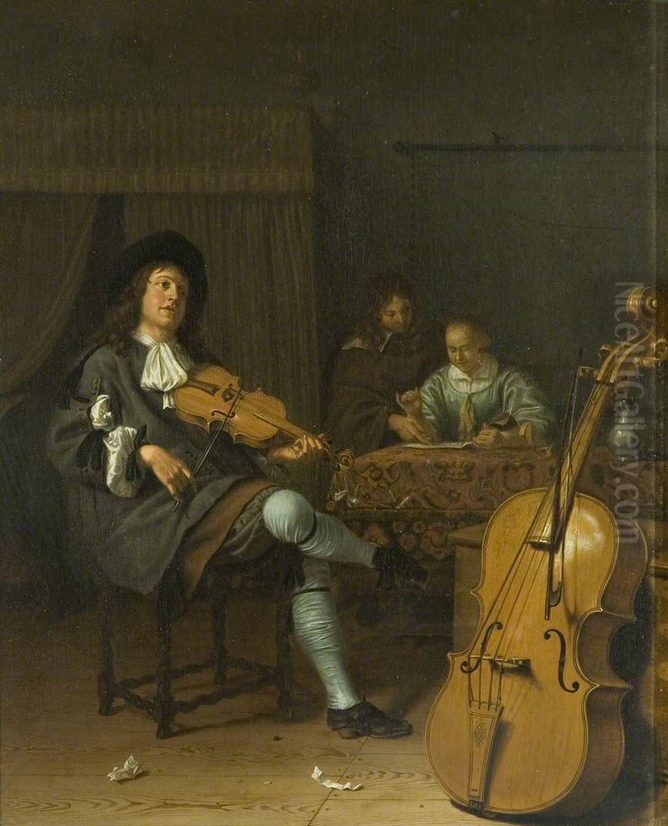 A Music Party Oil Painting by Pieter Cornelisz van Slingelandt