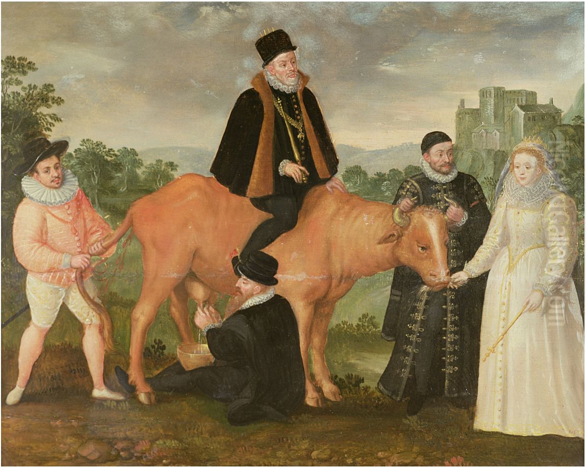 Queen Elizabeth I Feeds the Dutch Cow Oil Painting by unknown