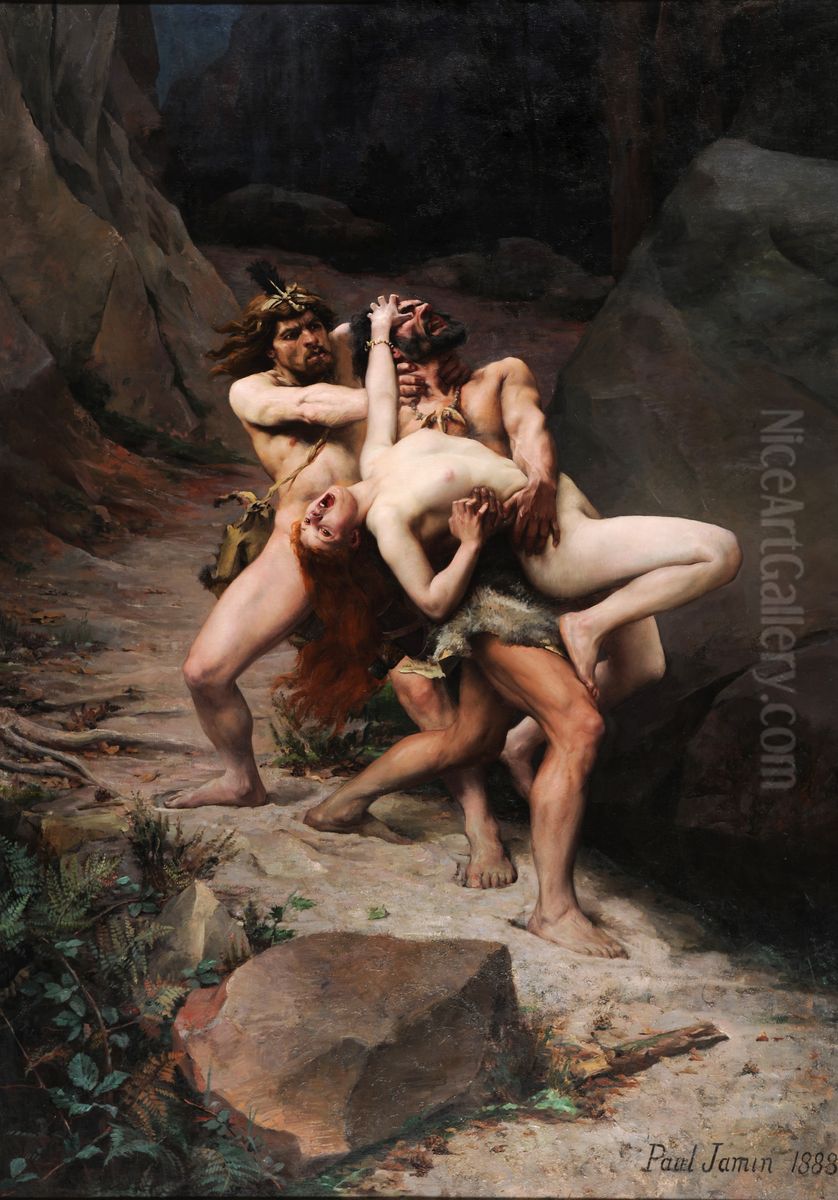 Stone age abduction[1] Oil Painting by Paul Joseph Jamin