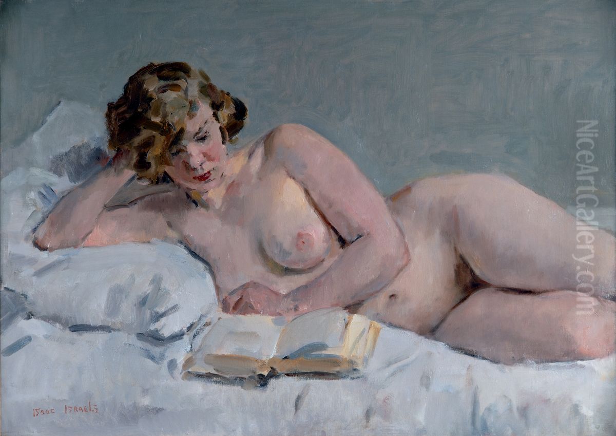 Reclining reading nude Oil Painting by Isaac Lazarus Israels
