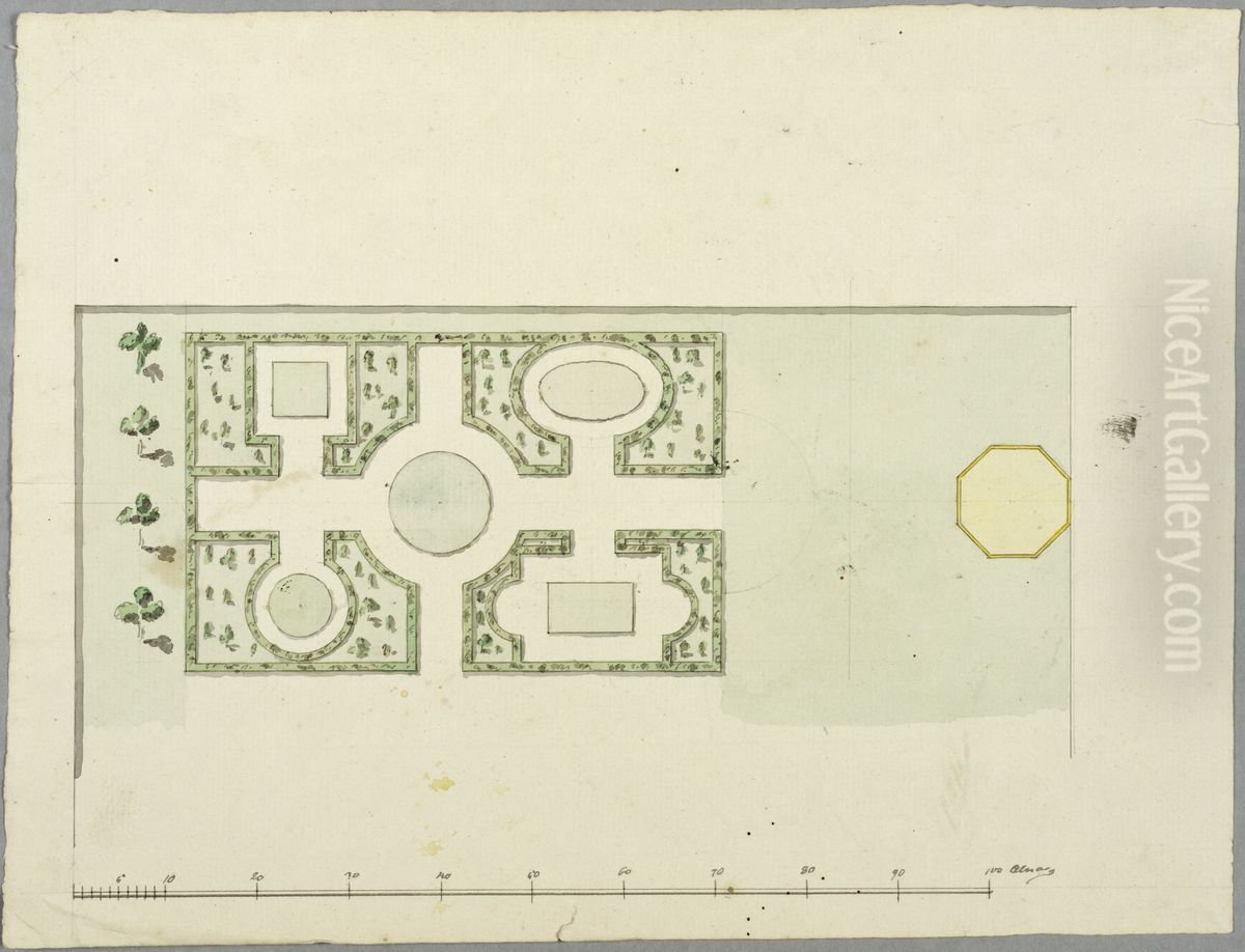 Boskeanlaggning med oktogonal paviljong, mojligen for Kina slott Oil Painting by Adolf Fredrik of Sweden