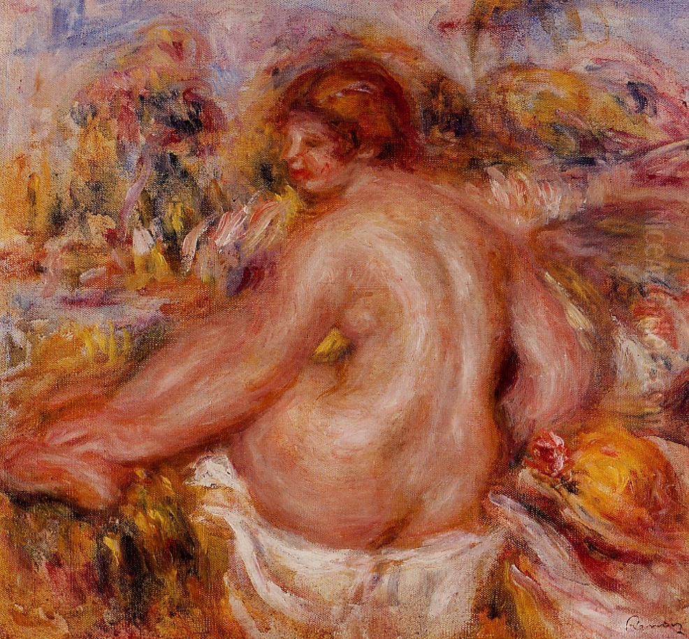 after bathing seated female nude Oil Painting by Pierre Auguste Renoir