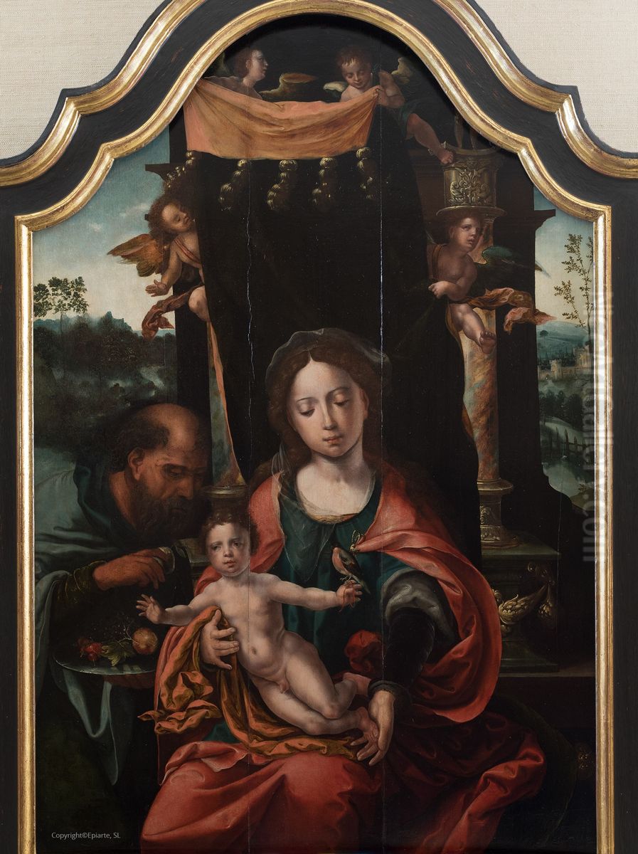 The Holy Family with a Goldfinch Oil Painting by Pieter Coecke Van Aelst