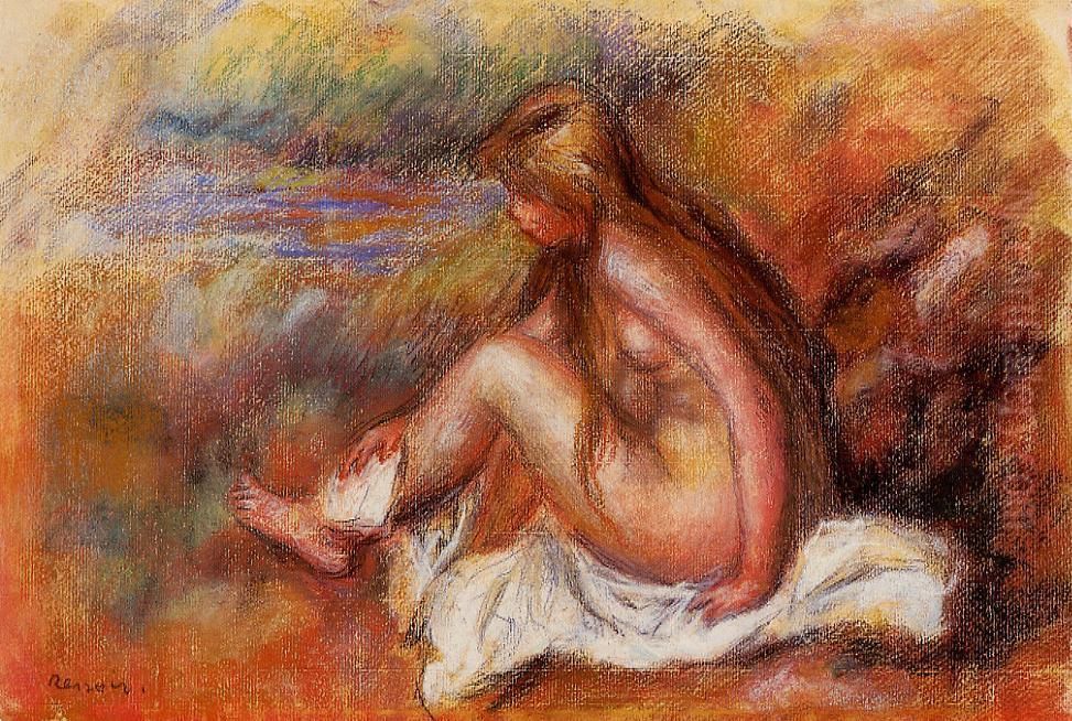 Bather seated by the sea Oil Painting by Pierre Auguste Renoir