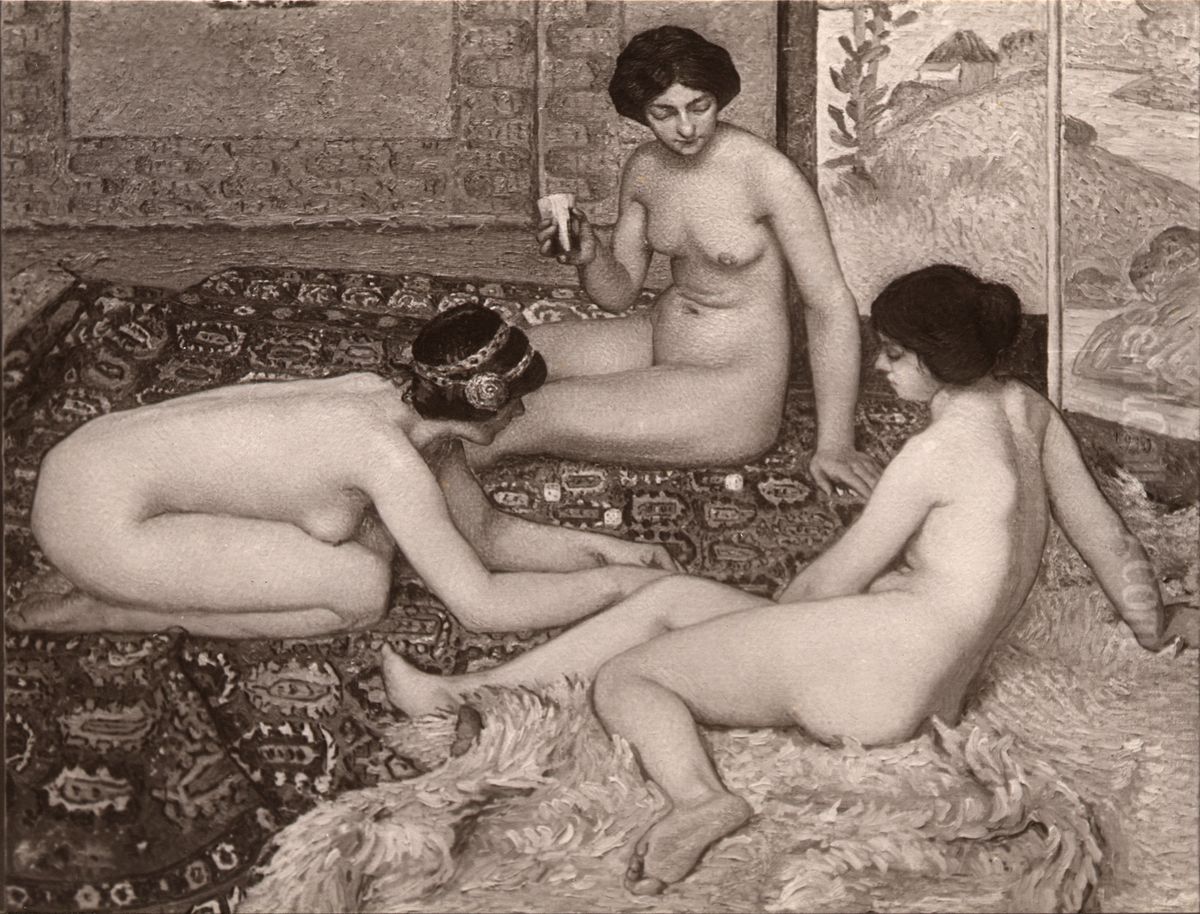 Playing at Dice Oil Painting by Rene Schutzenberger