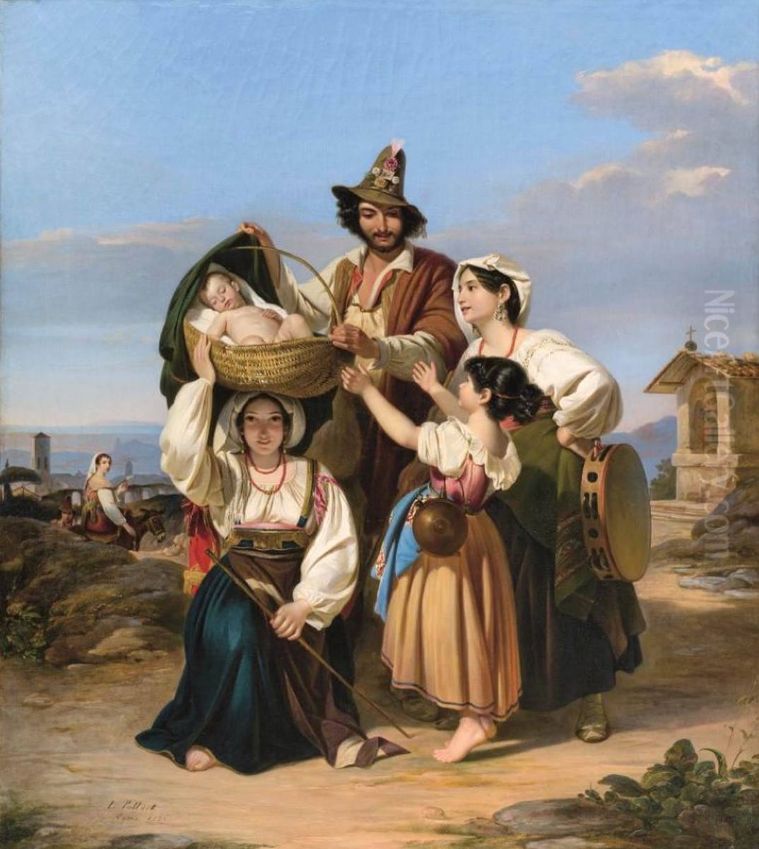 Roman peasant family Oil Painting by Leopold Pollak