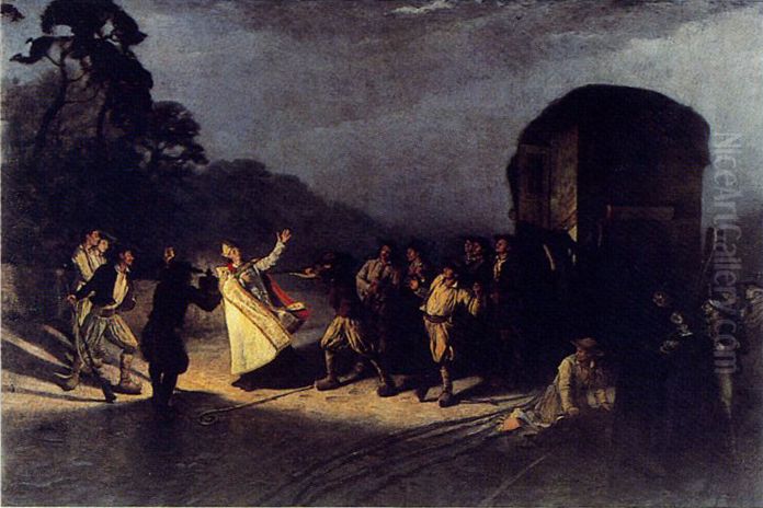 Assassinat de l'Eveque Audrein ; 28 brumaire an IX Oil Painting by Hippolyte Berteaux