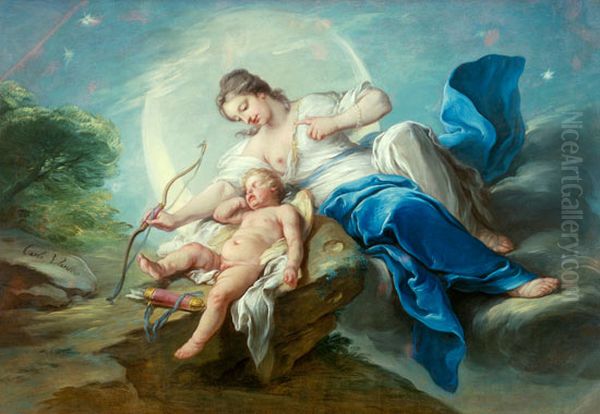 Amor is disarmed by Diana Oil Painting by Charles-Amedee-Philippe van Loo
