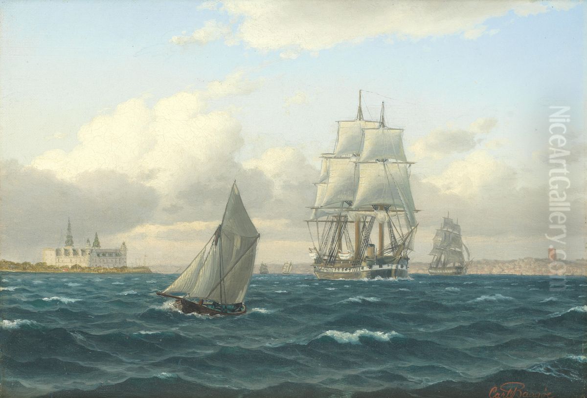 A screw frigate and other ships off Kronborg Oil Painting by Carl Baagoe