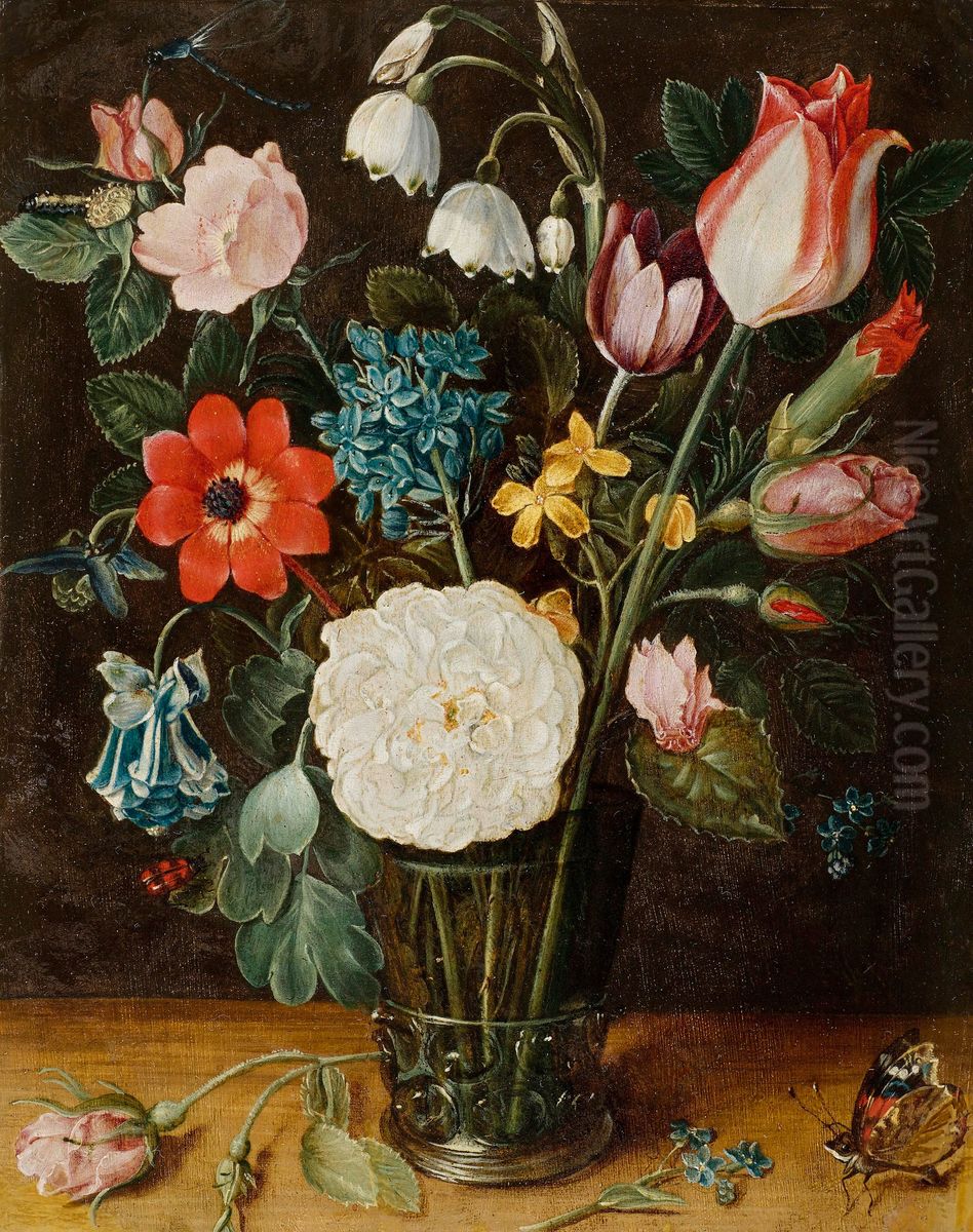 Still life of flowers in a wineglass Oil Painting by Isaak Soreau