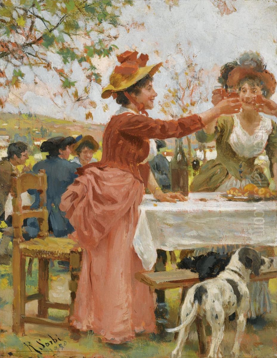 Festivities in the Campagna Oil Painting by Raffaello Sorbi