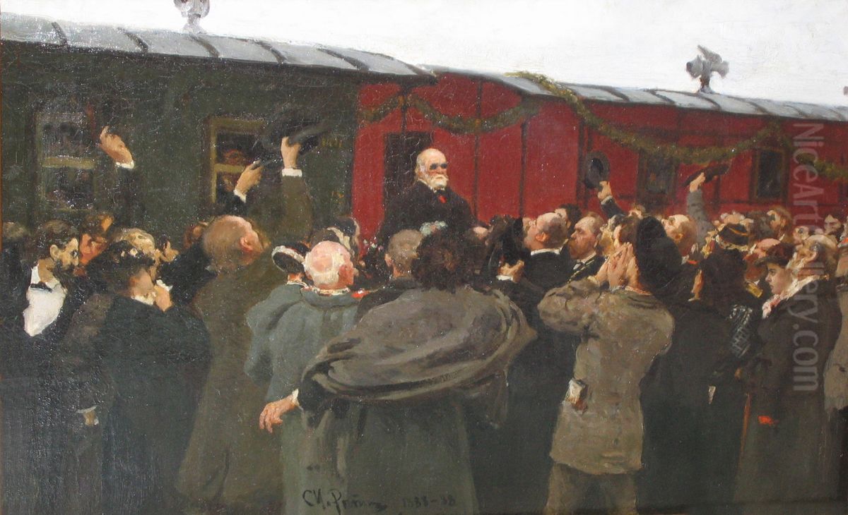 Arrival of Nikolai Ivanovich Pirogov to Moscow in the 50th anniversary of his scientific activities. Oil Painting by Repin Iliya