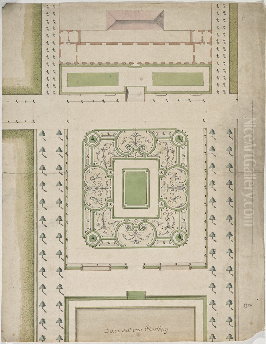 Plan till parterr framfor orangeriet i Karlbergs slottstradgard Oil Painting by Nicodemus Tessin the Younger