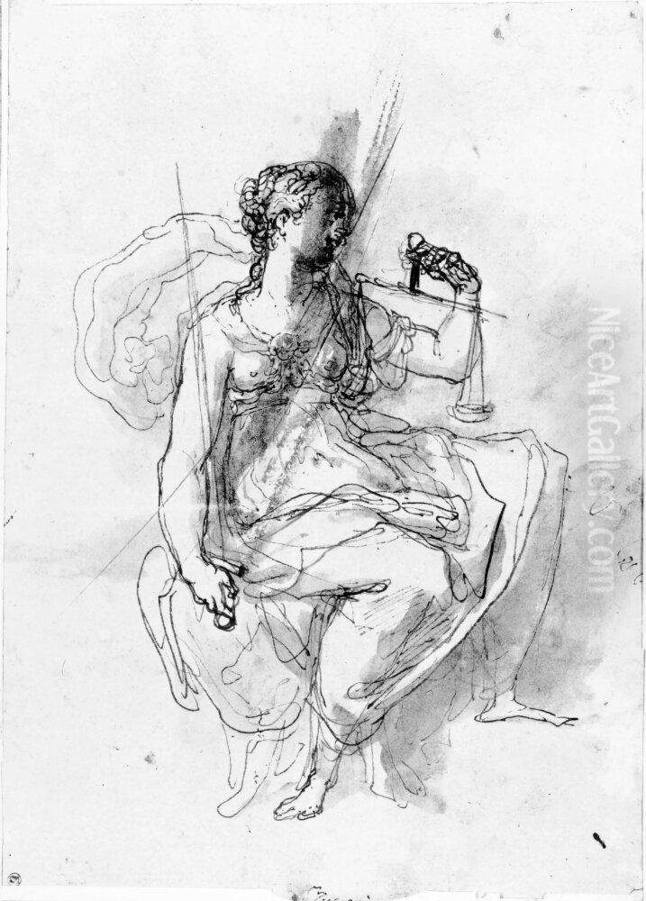 Figure of Justice Oil Painting by Taddeo Zuccari