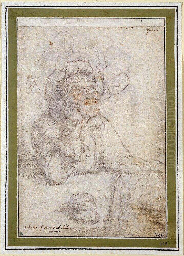 A man in a plumed hat sitting at a table Oil Painting by Taddeo Zuccari