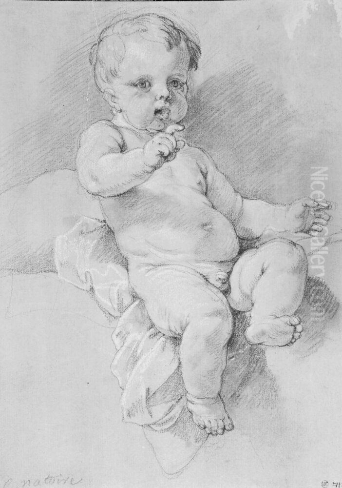 Liten naken gosse, sittande Oil Painting by Charles-Joseph Natoire