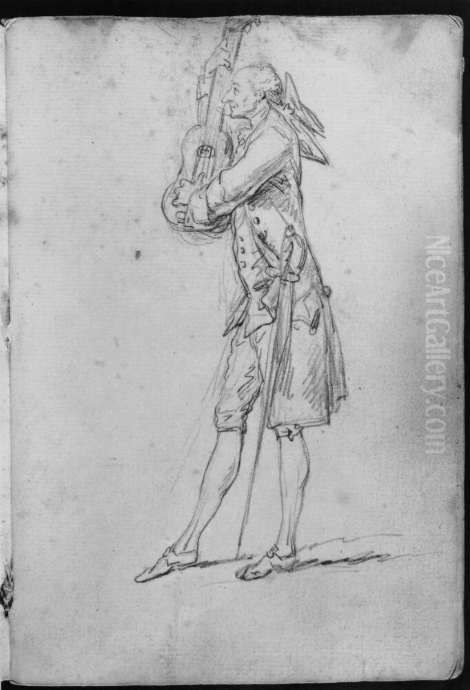 Man med gitarr. Ingar i skissbok om 46 blad Oil Painting by Francois-Andre Vincent