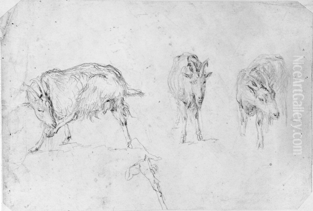 Tre getter Oil Painting by Kilian Christoffer Zoll