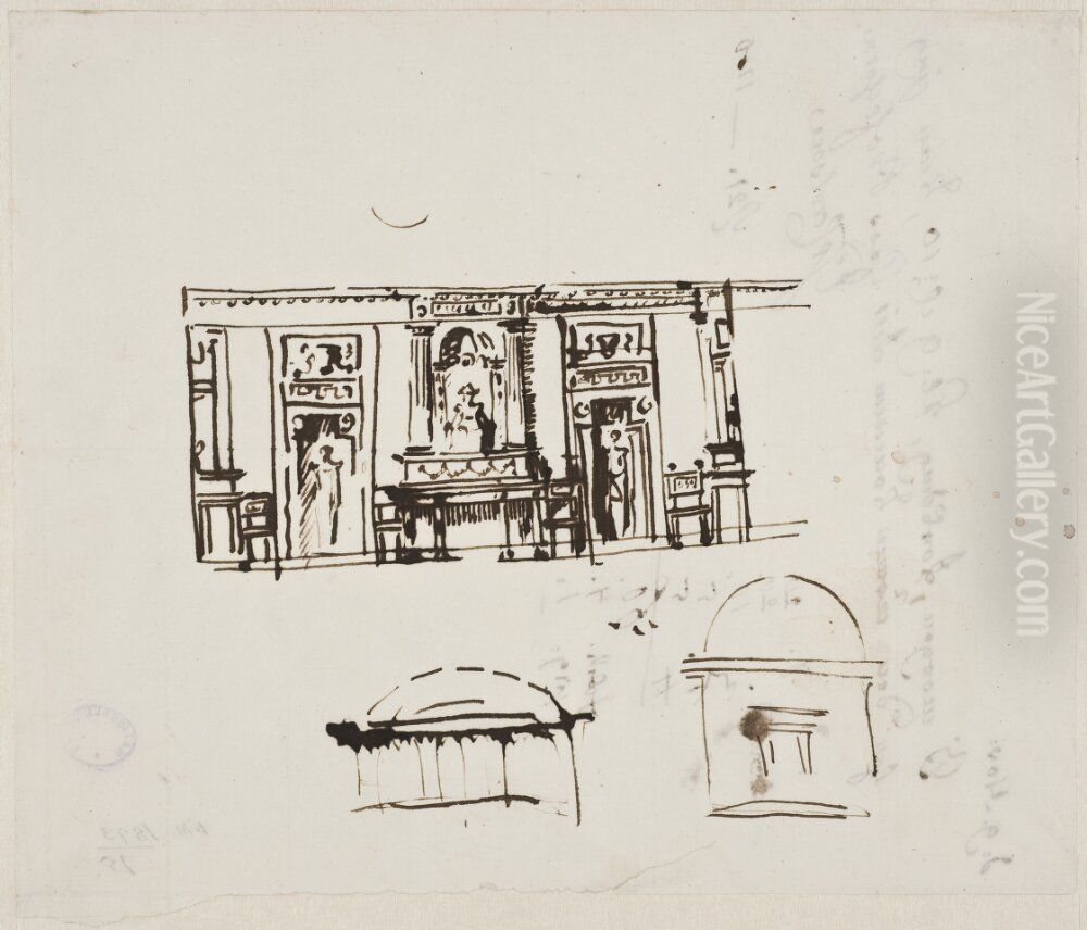 Rumsinterior. Vaggdekor till Haga slott Oil Painting by Louis Jean Desprez