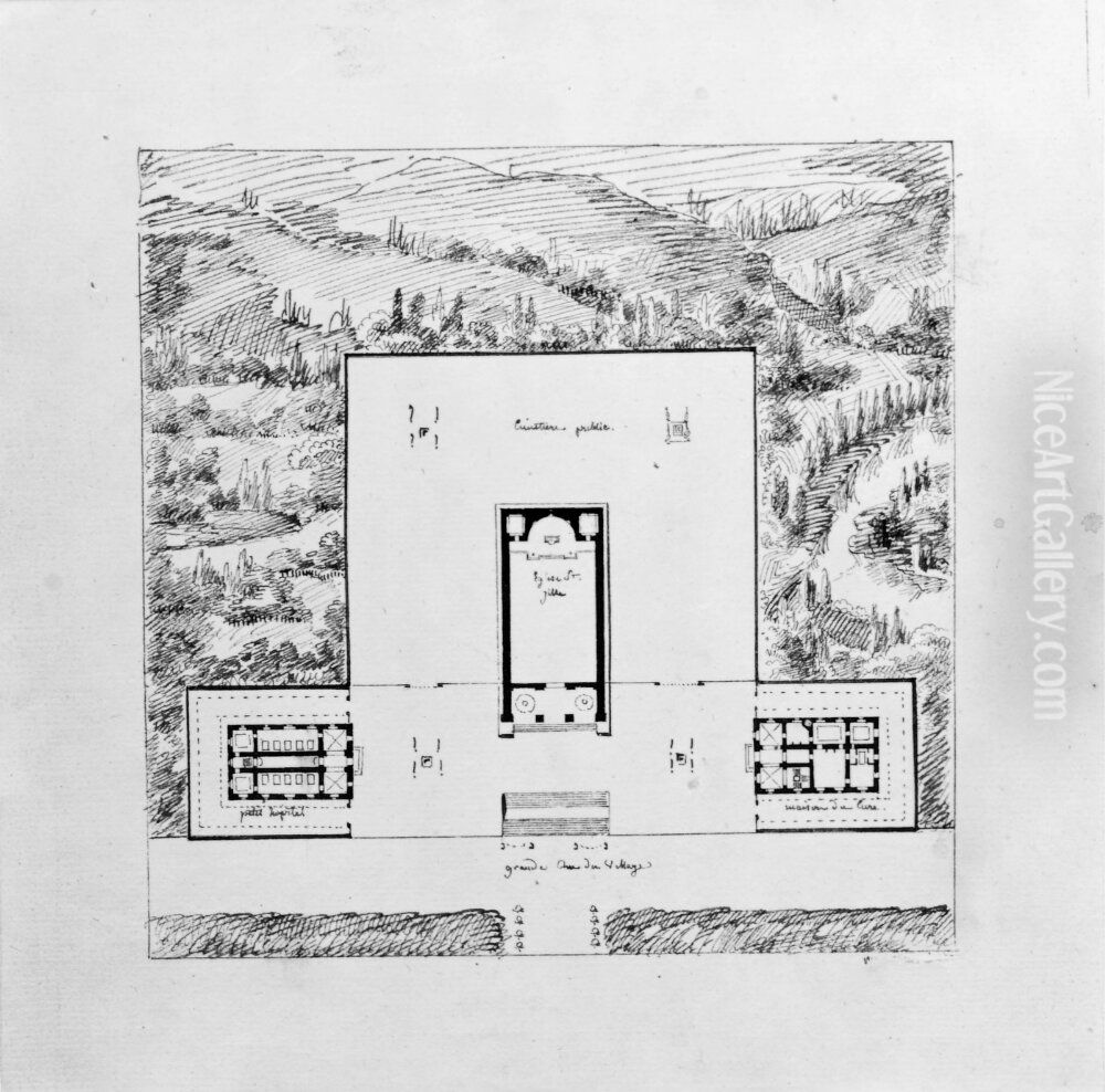 Hospitalanlaggning, plan, inford i landskap Oil Painting by Carl Fredrik Sundvall