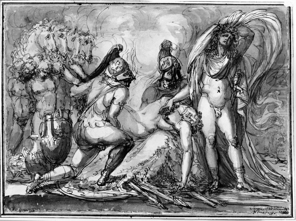 Akilles med Patriklos lik. Forslag till etsning Oil Painting by Johan Tobias Sergel