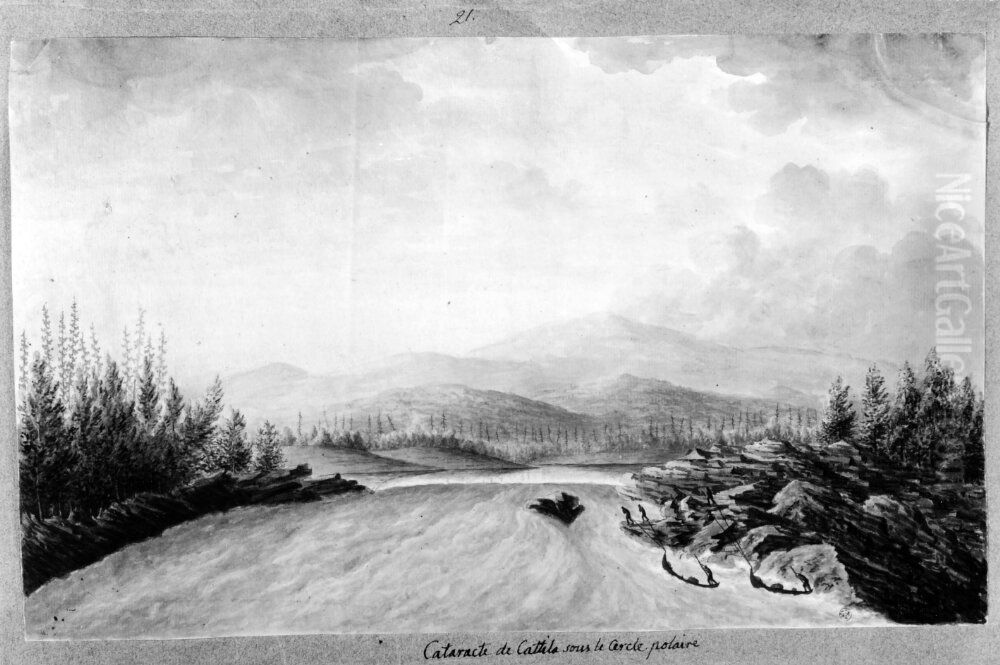 Cataracte de Cattila sous Cercle polaire Oil Painting by Anders Fredrik Skjoldebrand