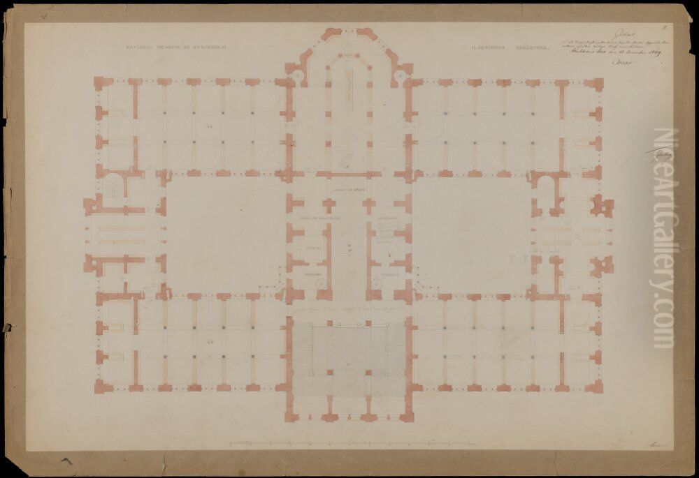 Nationalmuseum. Plan av mellanvaningen; bibliotek Oil Painting by Friedrich August Stuler