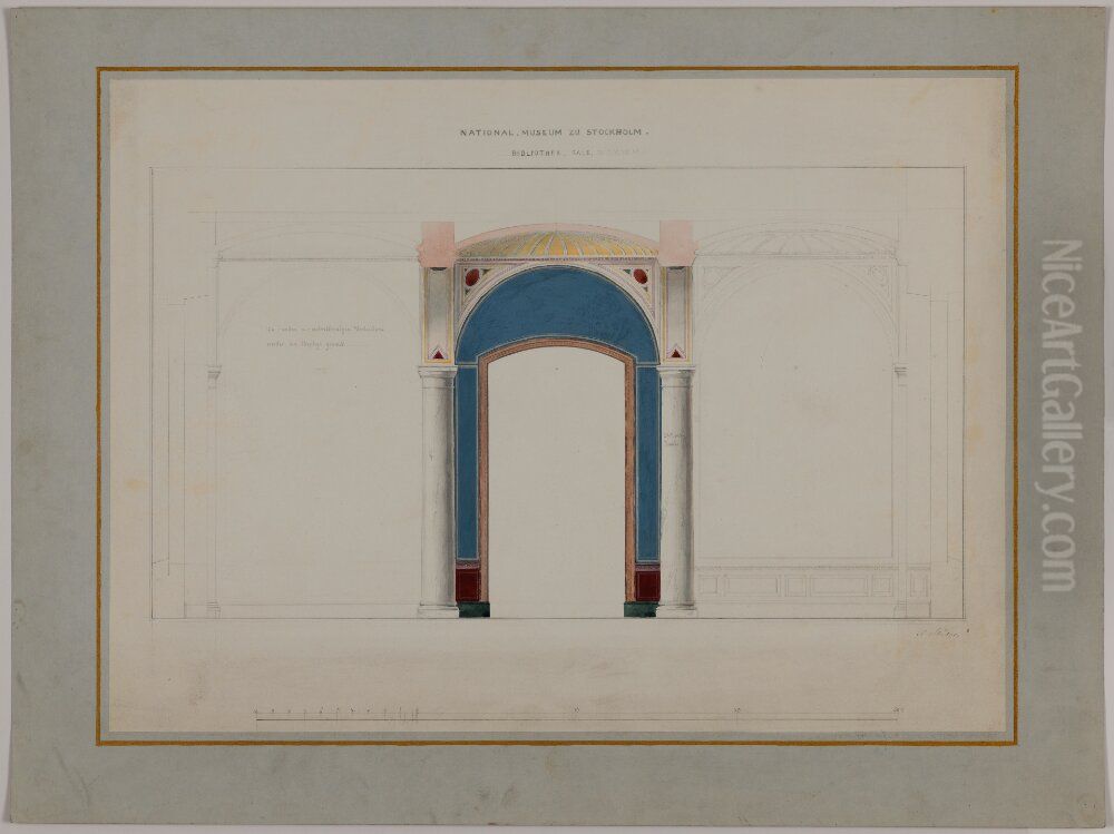 Nationalmuseum. Langdsektion, biblioteket, mellanvaningen Oil Painting by Friedrich August Stuler