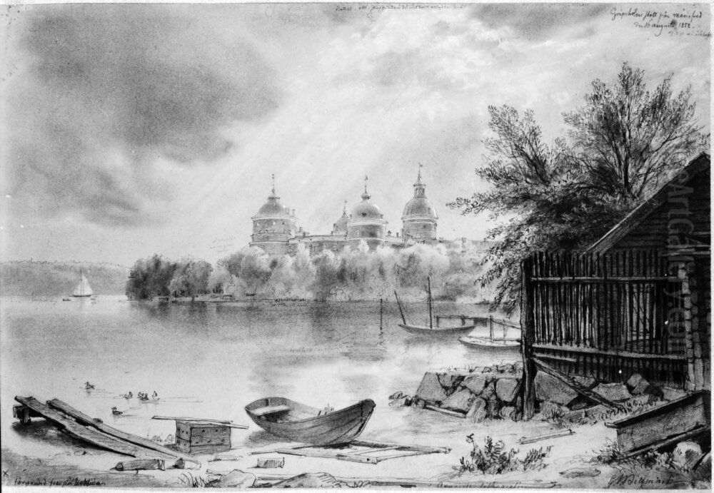 Gripsholms slott fran Mariefred Oil Painting by Carl Johan Billmark