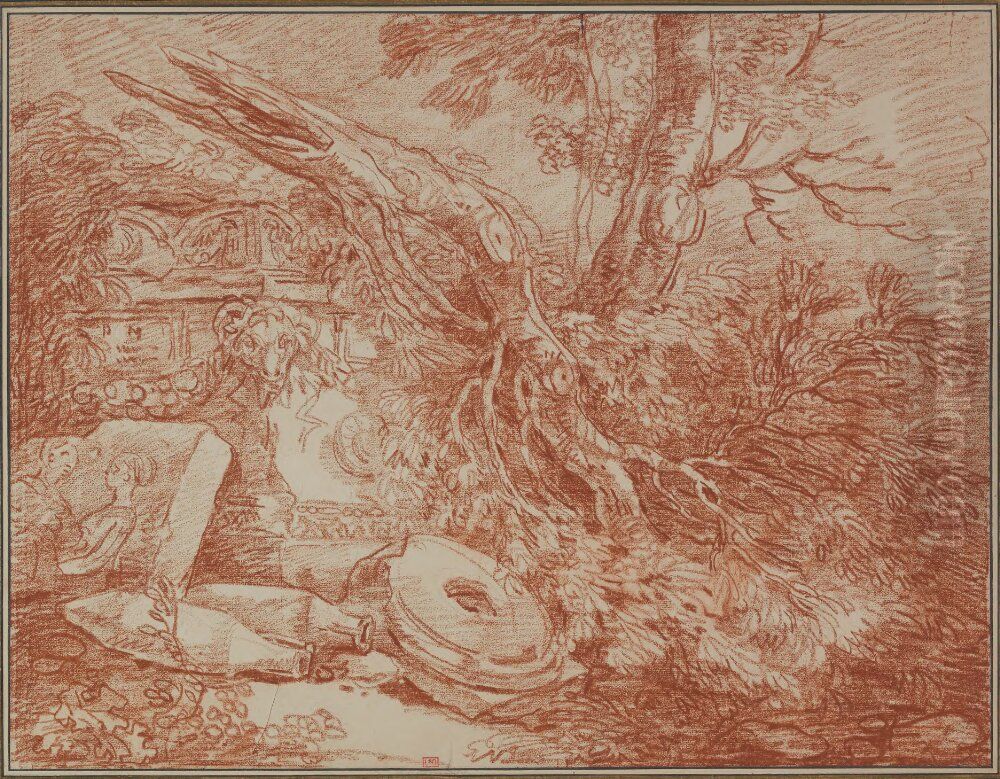 Ruinfragment i forfallen park Oil Painting by Hubert Robert