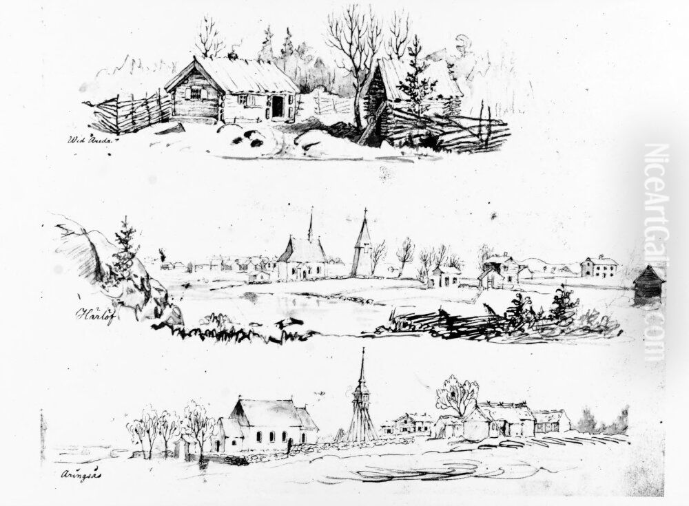 Vid areda, darunder Harlof och underst Aringsas. Ingar i skissbok Oil Painting by Kilian Christoffer Zoll