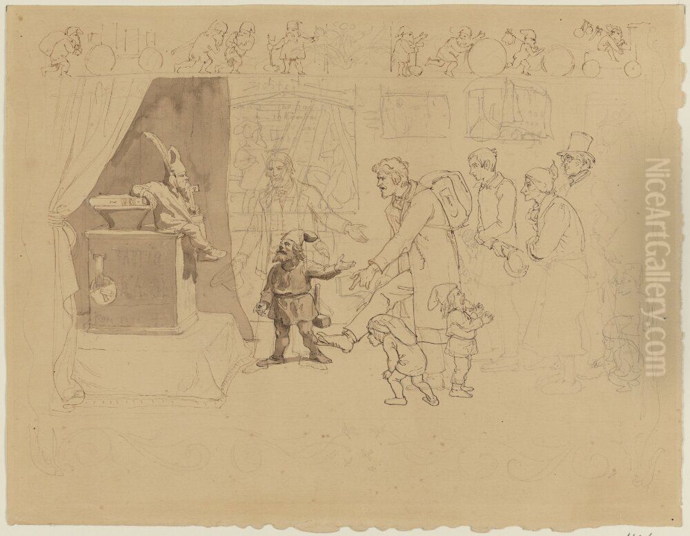 Fairy-Tale Illustration, Interior with Gnomes and Other Figures Oil Painting by Lorenz Frolich