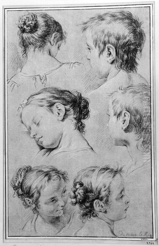 Sex huvuden av barn Oil Painting by Jacques Dumont le Romain