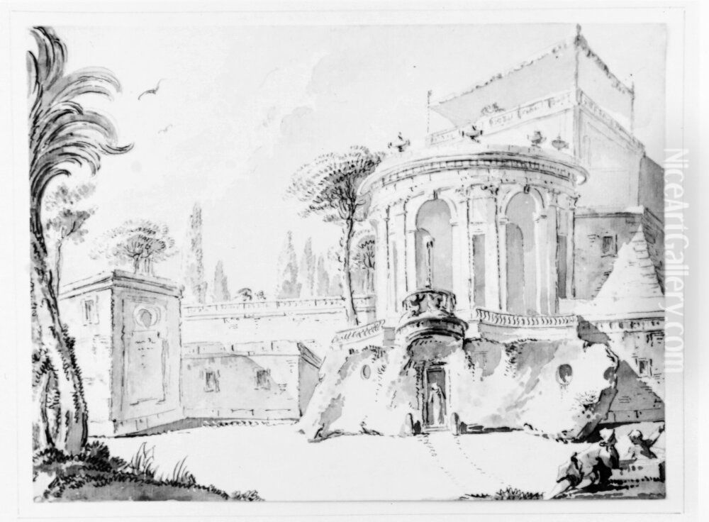 Italiensk palatsvilla Oil Painting by Jean Eric Rehn