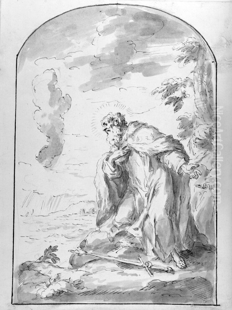 A Saint Standing on a Beach Oil Painting by Gaspare Diziani