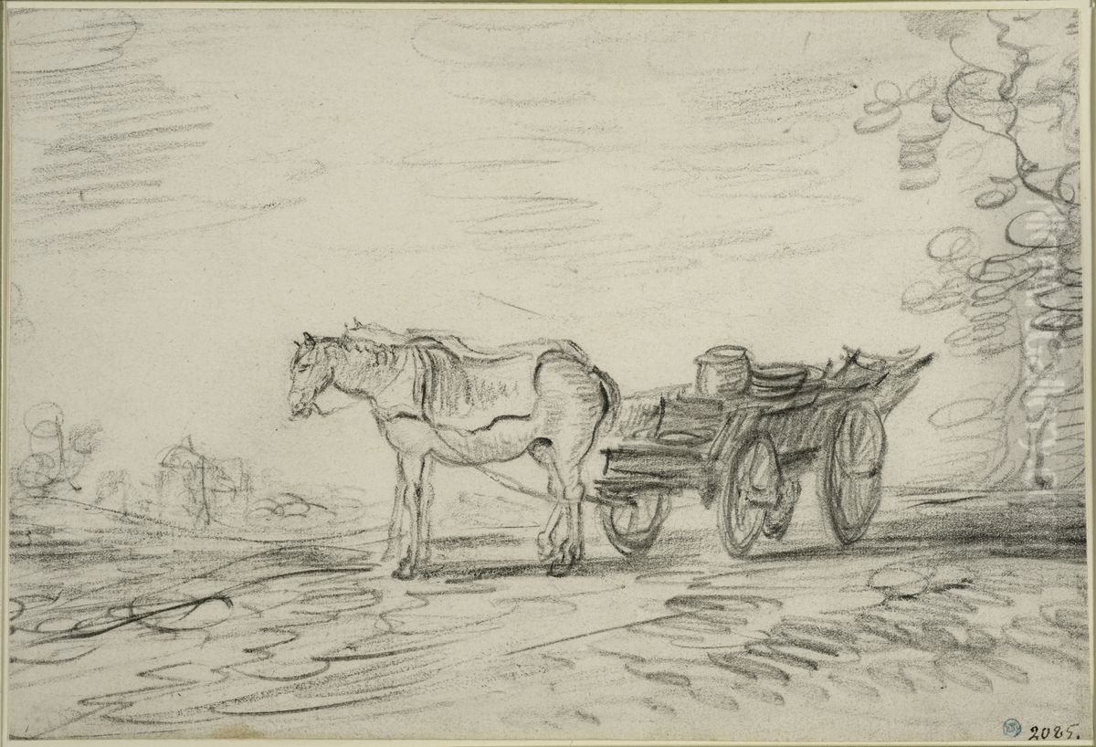 Landskap med tva hastar som drar en vagn Oil Painting by Francois Van Knibbergen