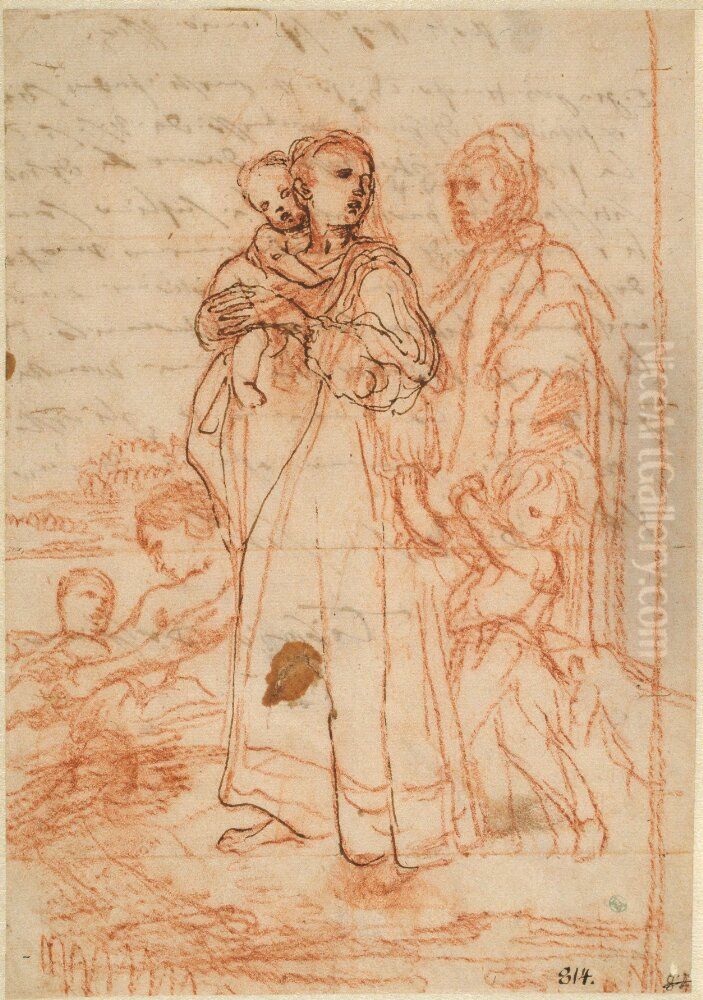 Mother Carrying a Small Child on her Right Arm Holding a Boy in her Left Oil Painting by Annibale Carracci