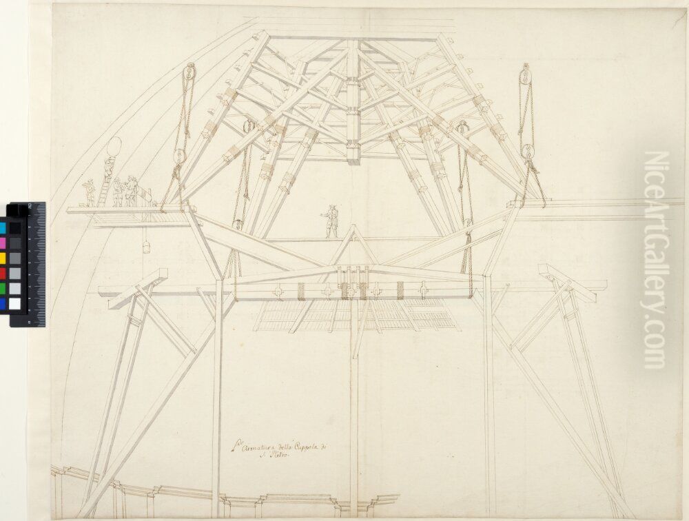Scaffolding in the Dome of St. Peter's Church, Rome Oil Painting by Nicodemus Tessin the Younger