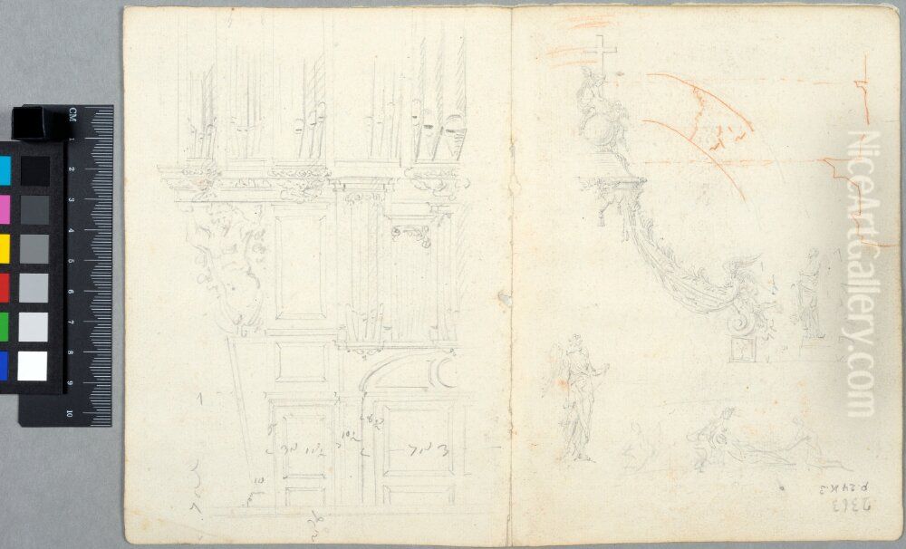 Study for the Organ and the Baldachin by the High Altar of the Church of Hotel des Invalides, Paris Oil Painting by Claude III Audran