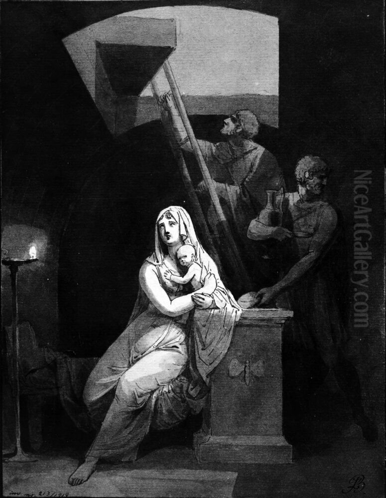 Mor och barn i fangelse, samt tva fangvaktare Oil Painting by Joseph Bergler the Younger